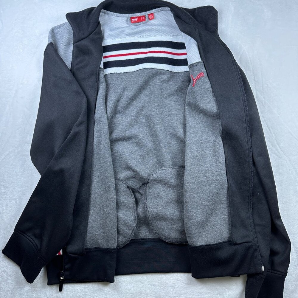 Puma Mens Full-Zip Track Jacket Black/Gray Red Striper Sz L Comfy Streetwear - Picture 9 of 11